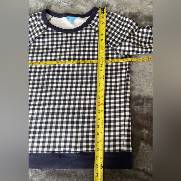 Draper James Sweatshirt Women’s Size Small Navy White Gingham Check Natalie Top - Picture 7 of 11
